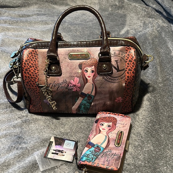 Nicole Lee Artistic Brown and Pink Satchel and NWT Wallet/ Wristlet - Picture 1 of 9